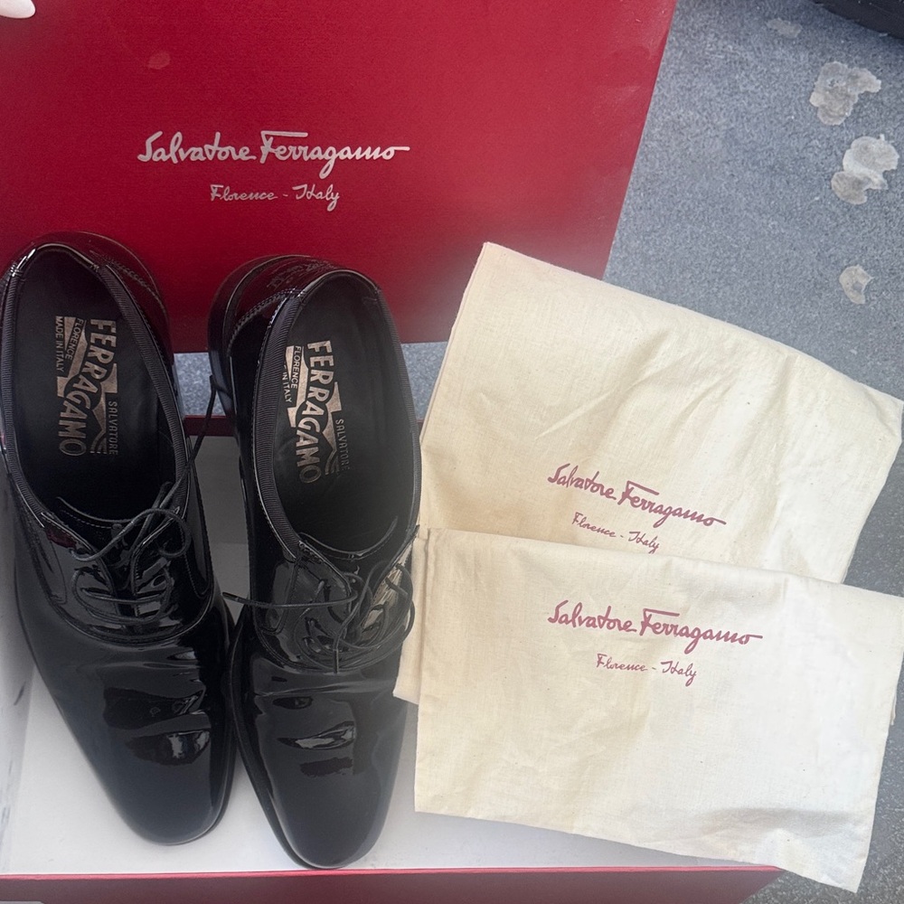 Salvatore Ferragamo Glossy Black Oxfords